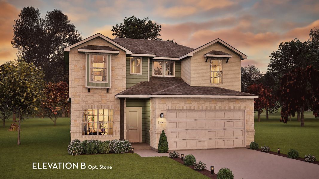 Representative exterior photo of a completed home built from the Blanco by CastleRock Communities in Lone Oak, San Antonio, TX (Image 14).
