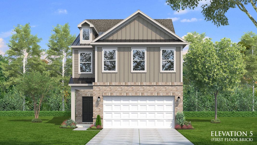 Representative exterior photo of a completed home built from the Juniper by DRB Homes in Sidney Creek Single Family, Zebulon, NC (Image 17). Representative exterior photo of a completed home built from the Juniper by DRB Homes in Sidney Creek Single Family, Zebulon, NC (Image 17).