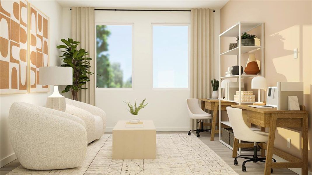 Sitting room with light hardwood / wood-style flooring