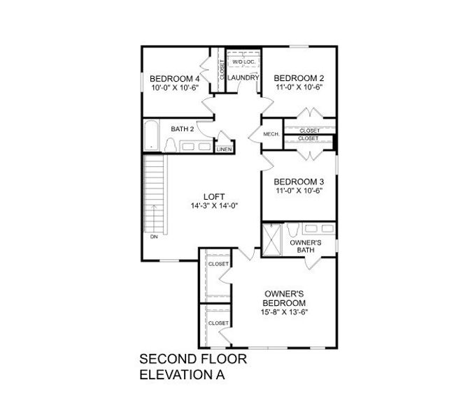 2D floor plan layout for the Woodford by Ryan Homes in Bell Creek Single Family Homes, Winnabow, NC (Image 4).