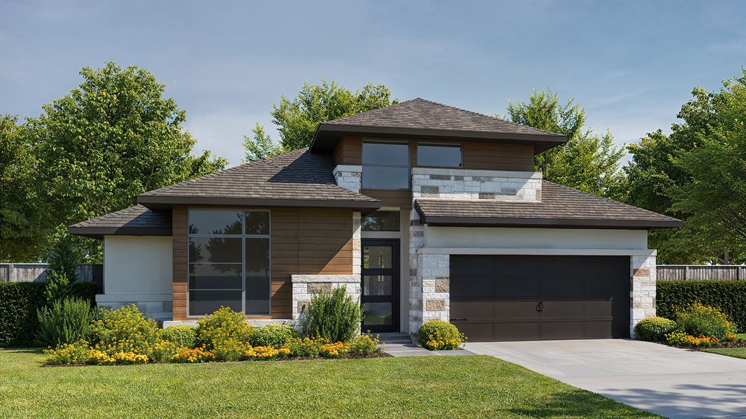Representative exterior photo of a completed home built from the 2935M by Perry Homes in Lakes of Cane Island, Katy, TX (Image 2).