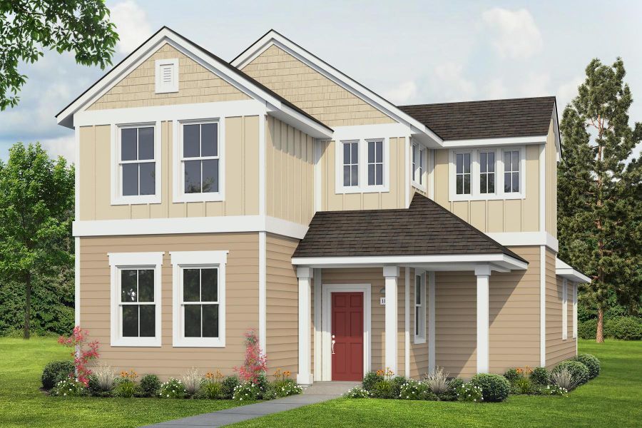 Front exterior of a new home in Casetta Ranch, Kyle, TX, highlighting curb appeal (Image 17).