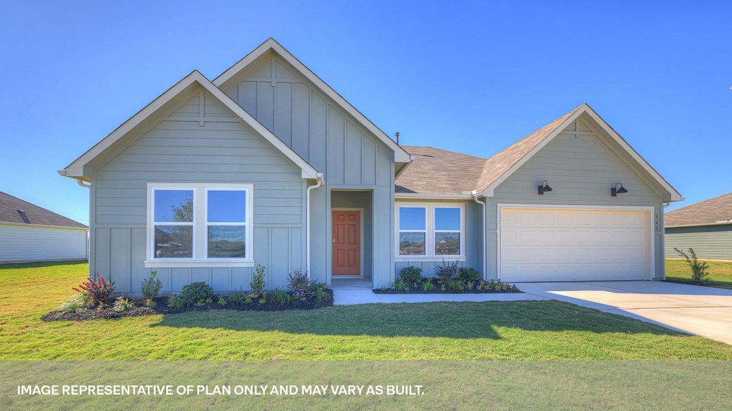 Front exterior of a new home in Hartland Ranch, Lockhart, TX, highlighting curb appeal (Image 18). Front exterior of a new home in Hartland Ranch, Lockhart, TX, highlighting curb appeal (Image 18).