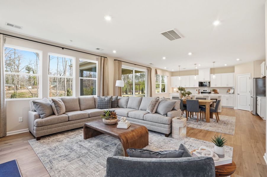 Sequoia Model great room, dining area and kitchen