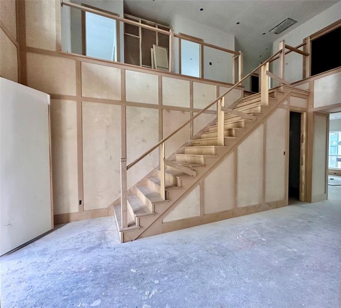 Foyer - view of staircase and future location of the custom wine cabinet Foyer - view of staircase and future location of the custom wine cabinet