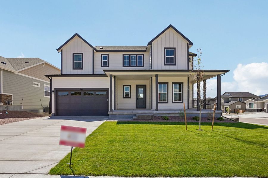 Front exterior of a new home in Jackson Creek North, Monument, CO, highlighting curb appeal (Image 28).