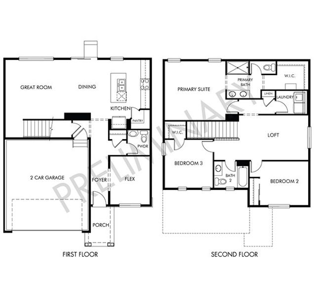 2D floor plan layout of this home in Revere at Johnstown, Johnstown, CO (Image 3).