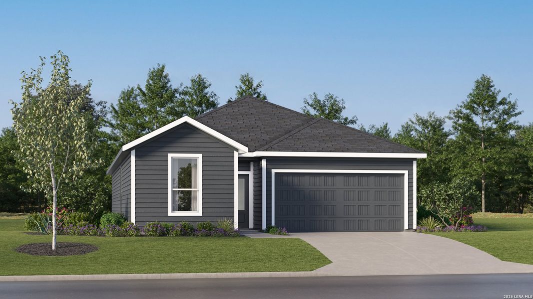 Front exterior of a new home in Voss Farms, New Braunfels, TX, highlighting curb appeal (Image 23). Front exterior of a new home in Voss Farms, New Braunfels, TX, highlighting curb appeal (Image 23).