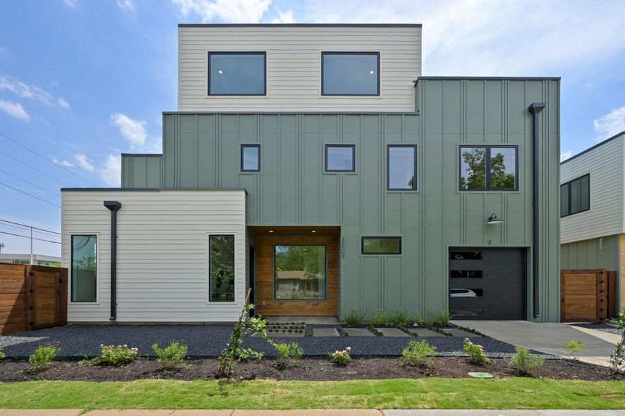 Front exterior of a new home in , Austin, TX, highlighting curb appeal (Image 1). Front exterior of a new home in , Austin, TX, highlighting curb appeal (Image 1).