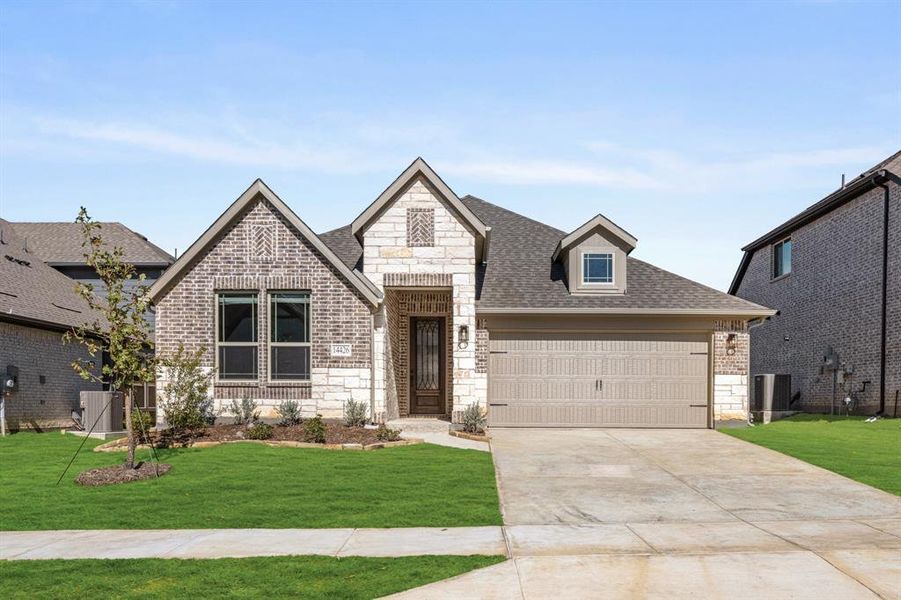 Front exterior of a new home in Creekview Meadows, Pilot Point, TX, highlighting curb appeal (Image 1).