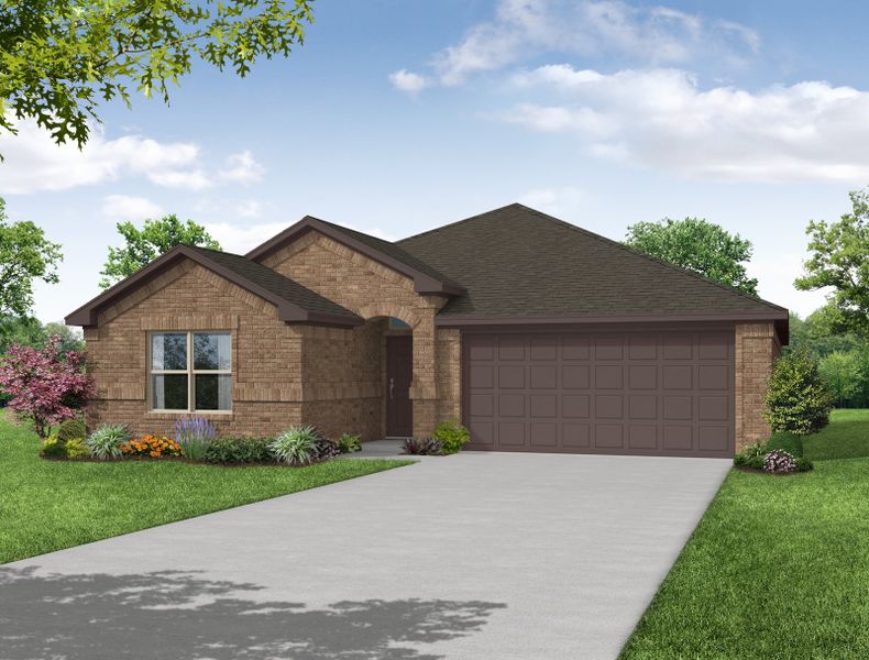 Representative exterior photo of a completed home built from the Boston by Impression Homes in Keeneland, Aubrey, TX (Image 1). Representative exterior photo of a completed home built from the Boston by Impression Homes in Keeneland, Aubrey, TX (Image 1).