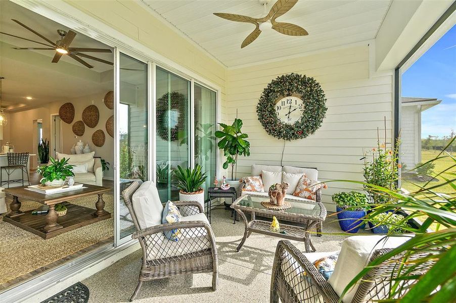 Exterior details and patio area of a home in Reverie at Palm Coast, Palm Coast (Image 26).