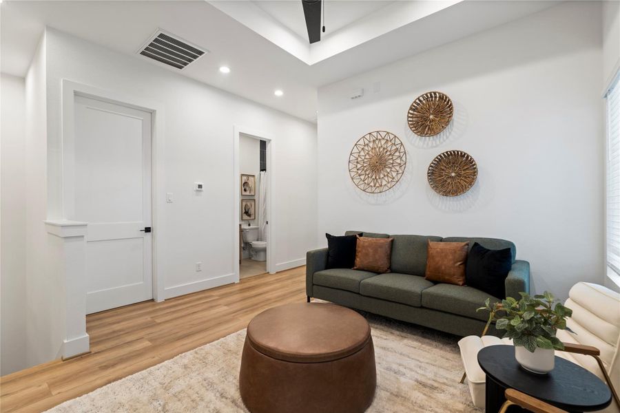 Upstairs, a versatile flex space offers the freedom to create a cozy second living area, a home office, or your own personal gym — whatever suits your lifestyle best. It's the kind of space that grows with you.