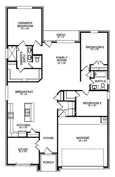 2D floor plan layout of this home in COLTON, Todd Mission, TX (Image 2).