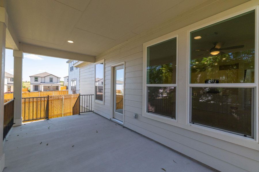 Exterior details and patio area of a home in Sonterra - Cool Water, Jarrell (Image 21).