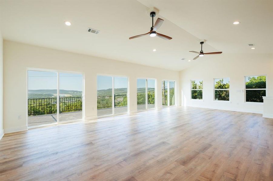 View of living room and Hill Country from kitchen