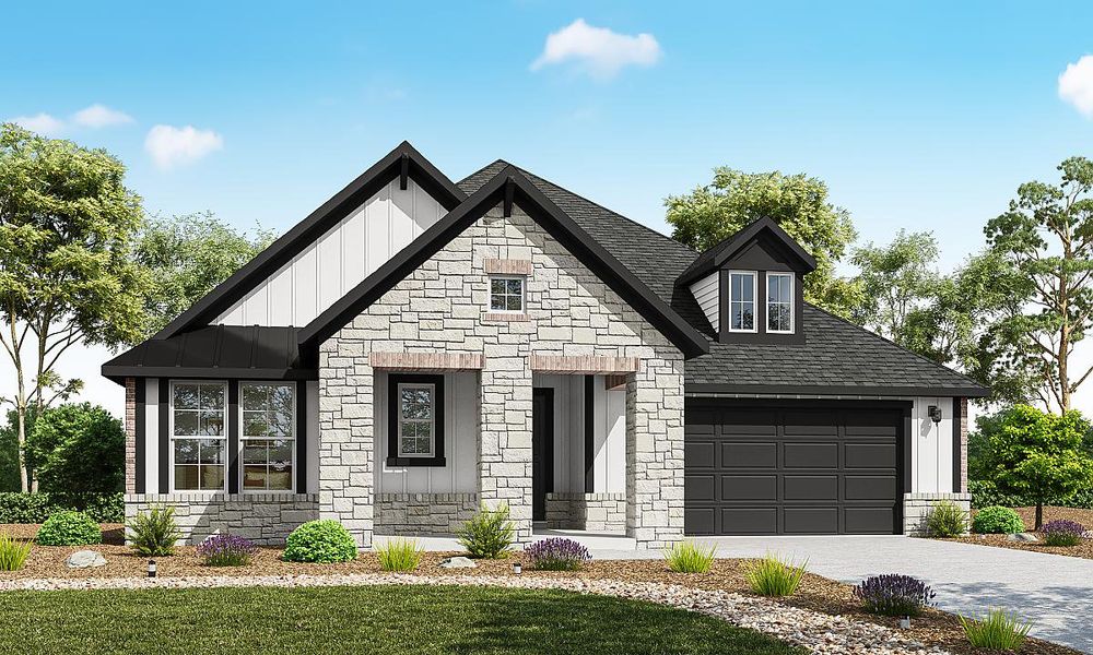 Representative exterior photo of a completed home built from the Sweet Clover by Caldwell Homes in The Highlands, Porter, TX (Image 21). Representative exterior photo of a completed home built from the Sweet Clover by Caldwell Homes in The Highlands, Porter, TX (Image 21).