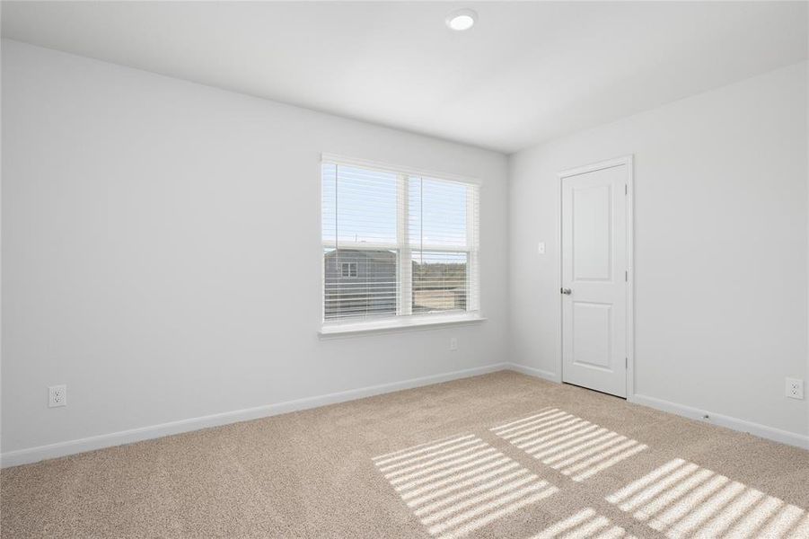 Unfurnished room with carpet flooring and baseboards