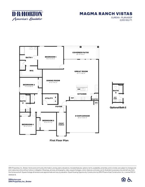 2D floor plan layout for the Eureka by D.R. Horton in Magma Ranch Vistas, Florence, AZ (Image 4). 2D floor plan layout for the Eureka by D.R. Horton in Magma Ranch Vistas, Florence, AZ (Image 4).