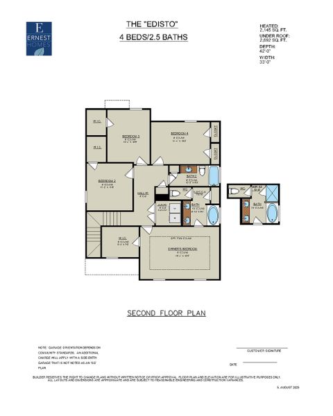 2D floor plan layout for the Edisto by Ernest Homes in New Haven At Belmont Glen, Guyton, GA (Image 6).