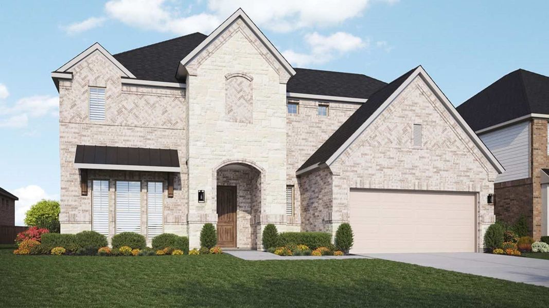 Representative exterior photo of a completed home built from the Stanford by DRB Homes in Hawkes Landing, Leander, TX (Image 2). Representative exterior photo of a completed home built from the Stanford by DRB Homes in Hawkes Landing, Leander, TX (Image 2).