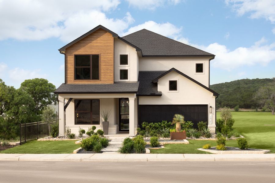 Representative exterior photo of a completed home built from the Quinley by Scott Felder Homes in Prominence, San Antonio, TX (Image 20).