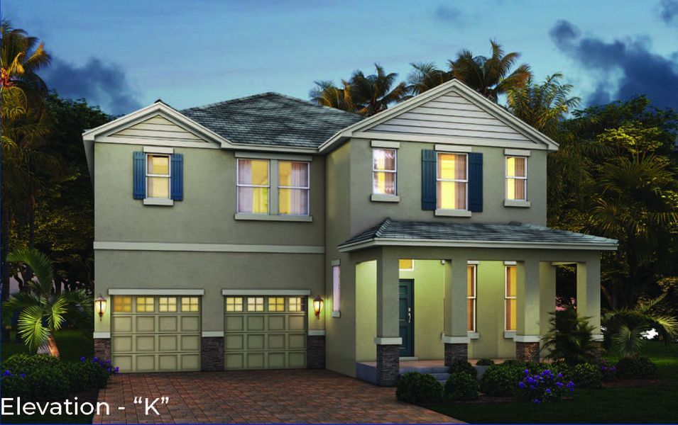 Front exterior of a new home in Waterleigh, Winter Garden, FL, highlighting curb appeal (Image 2). Front exterior of a new home in Waterleigh, Winter Garden, FL, highlighting curb appeal (Image 2).