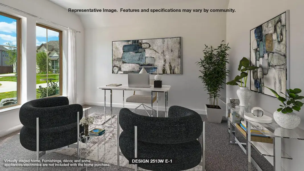 Living area with an office area, carpet, and vaulted ceiling Living area with an office area, carpet, and vaulted ceiling