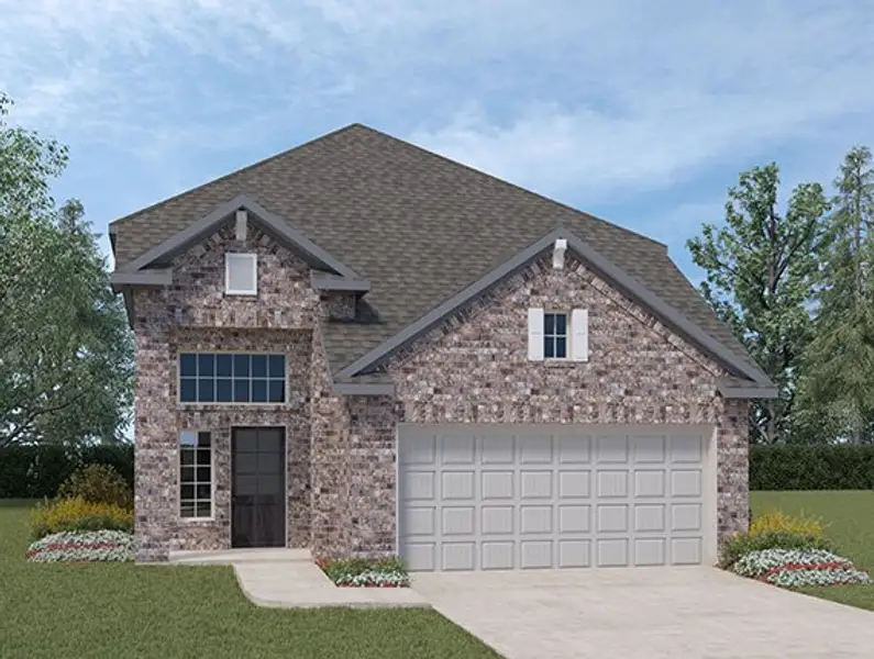 Front exterior of a new home in Jordan Ranch, Fulshear, TX, highlighting curb appeal (Image 2).