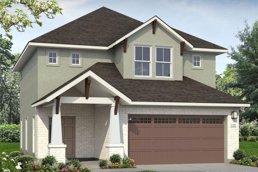 Front exterior of a new home in Clear Creek, Round Rock, TX, highlighting curb appeal (Image 1). Front exterior of a new home in Clear Creek, Round Rock, TX, highlighting curb appeal (Image 1).