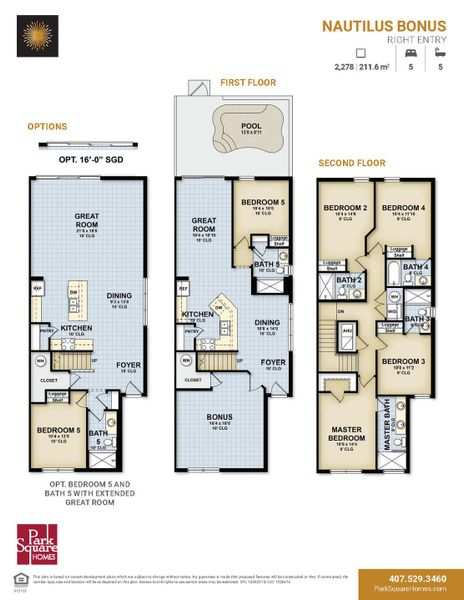 2D floor plan layout for the Nautilus Bonus Townhome by Park Square Residential in Paradiso Grande Resort, Orlando, FL (Image 4).