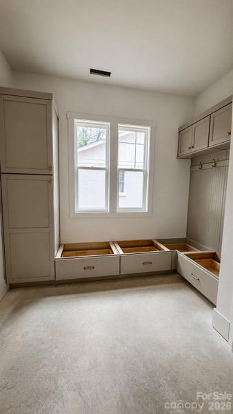 Curated drop zone with storage Curated drop zone with storage