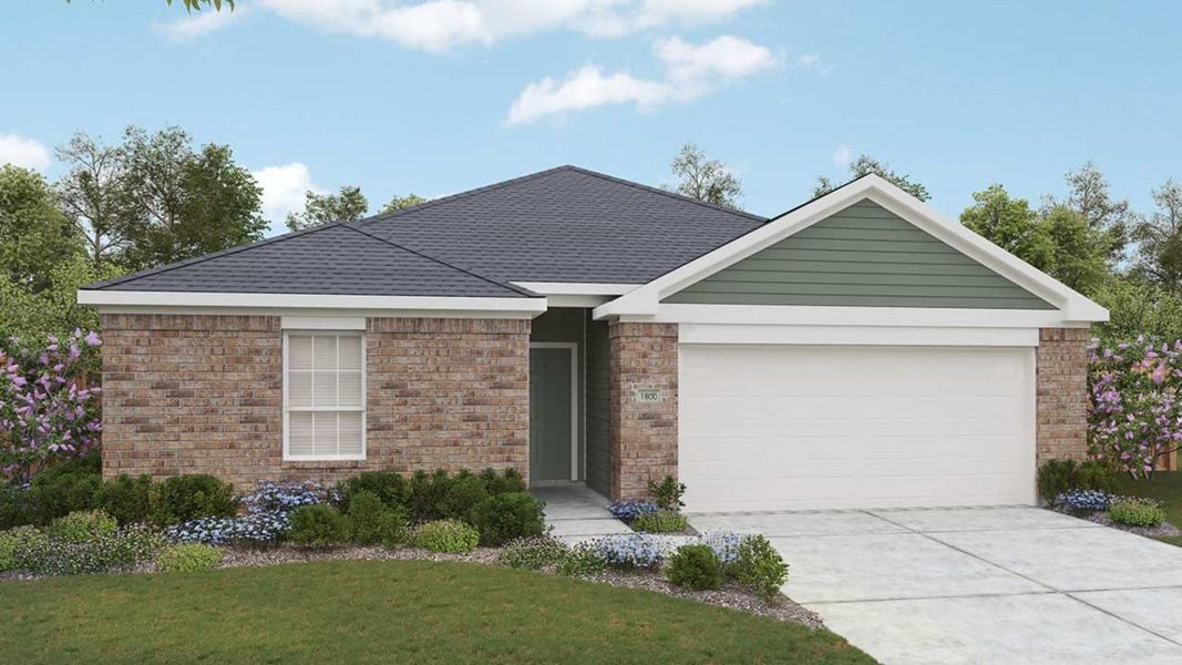 Representative exterior photo of a completed home built from the Driskill by DRB Homes in Prairie Green, Converse, TX (Image 7). Representative exterior photo of a completed home built from the Driskill by DRB Homes in Prairie Green, Converse, TX (Image 7).