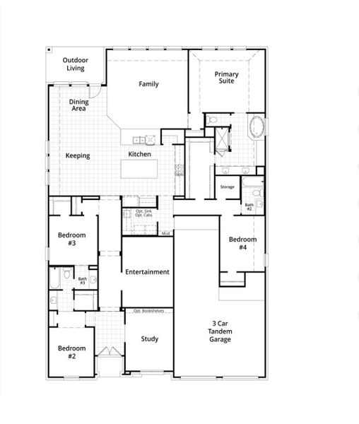 2D floor plan layout for the 216 Plan by Highland Homes in Briggs Ranch, San Antonio, TX (Image 5).