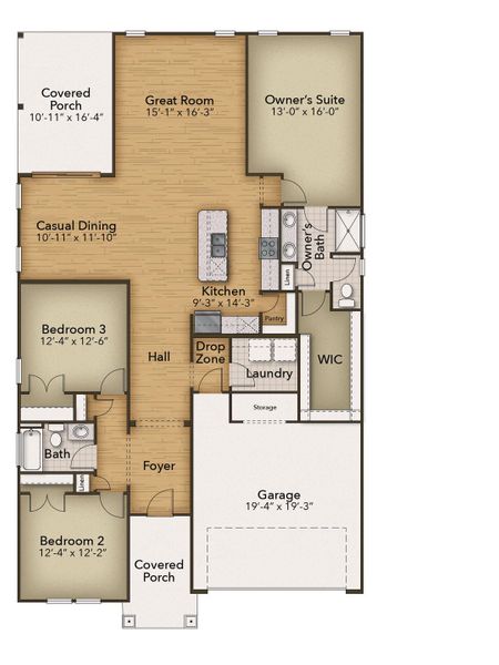 2D floor plan layout for the The Shorebreak by Chesapeake Homes in Heritage Park at Longs, Longs, SC (Image 5).