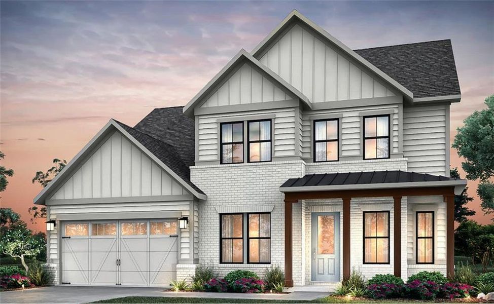 Front exterior of a new home in Silverwood, Cumming, GA, highlighting curb appeal (Image 1). Front exterior of a new home in Silverwood, Cumming, GA, highlighting curb appeal (Image 1).