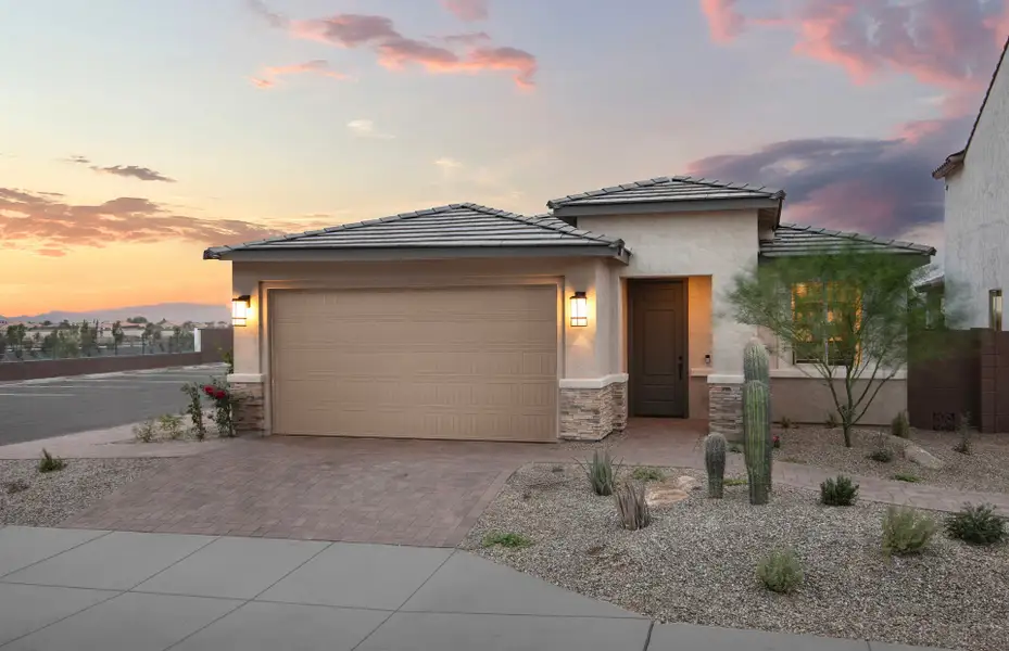 Front exterior of a new home in Soleo, San Tan Valley, AZ, highlighting curb appeal (Image 1). Front exterior of a new home in Soleo, San Tan Valley, AZ, highlighting curb appeal (Image 1).