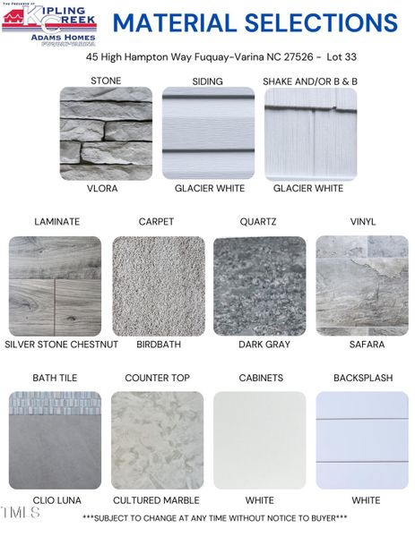 Material Color Selections Material Color Selections