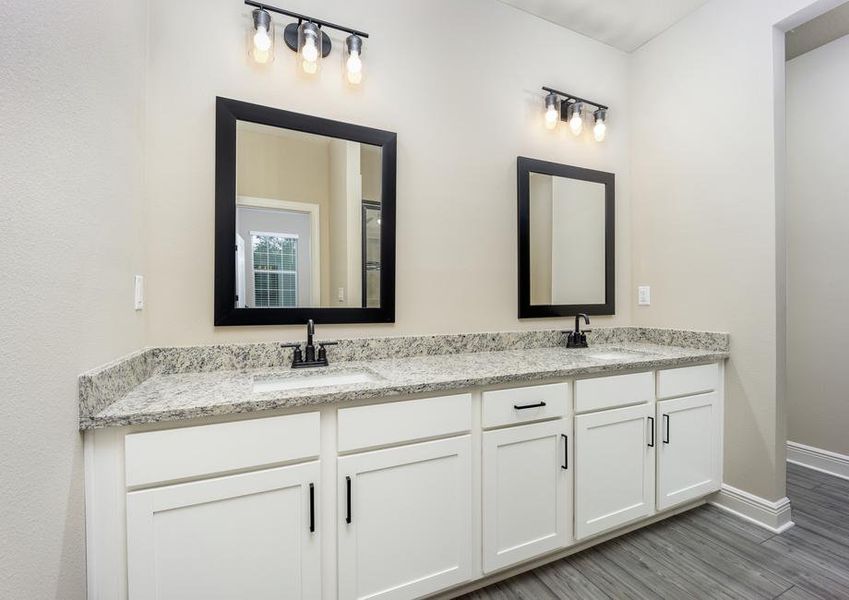 The master bath has a stunning vanity!