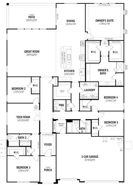 2D floor plan layout for the Olive by Mattamy Homes in Saguaro Reserve II, Marana, AZ (Image 3). 2D floor plan layout for the Olive by Mattamy Homes in Saguaro Reserve II, Marana, AZ (Image 3).