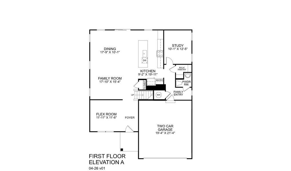 2D floor plan layout for the Hudson by Ryan Homes in Carolina Crofts, Greenville, NC (Image 2).