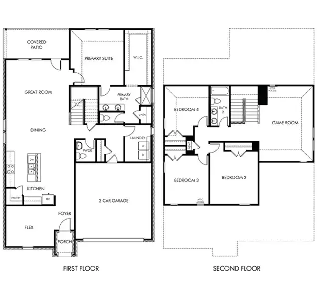 2D floor plan layout of this home in Lakehaven - Signature Series, Farmersville, TX (Image 2). 2D floor plan layout of this home in Lakehaven - Signature Series, Farmersville, TX (Image 2).