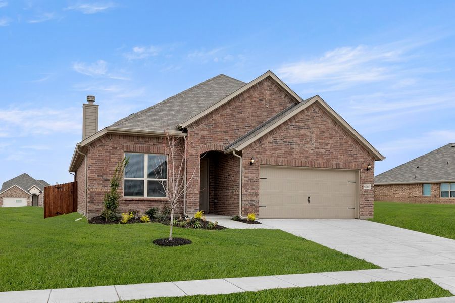 Front exterior of a new home in Mercer Meadows, Royse City, TX, highlighting curb appeal (Image 2). Front exterior of a new home in Mercer Meadows, Royse City, TX, highlighting curb appeal (Image 2).