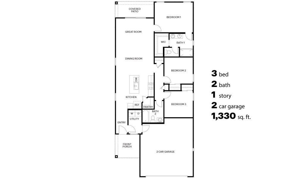 2D floor plan layout of this home in Saguaro Bloom, Marana, AZ (Image 2).