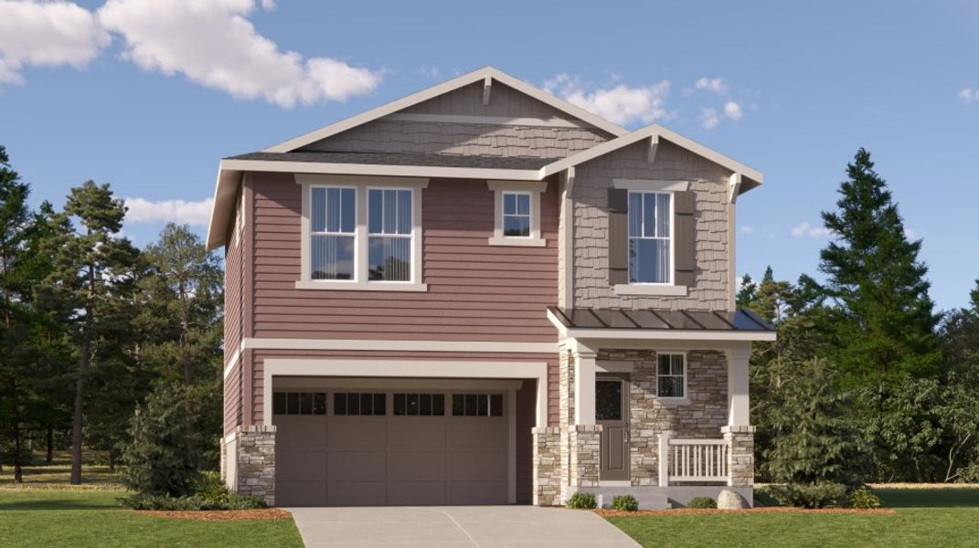Front exterior of a new home in Harvest Ridge, Aurora, CO, highlighting curb appeal (Image 1). Front exterior of a new home in Harvest Ridge, Aurora, CO, highlighting curb appeal (Image 1).