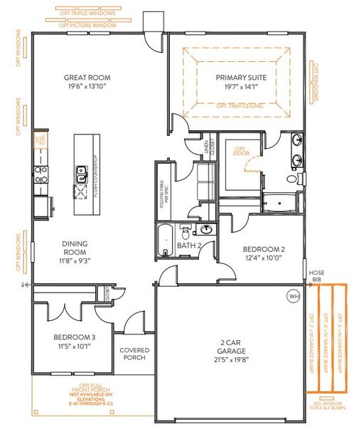 2D floor plan layout for the TA1600 by True Homes in Reeves Crossing, St. George, SC (Image 5).