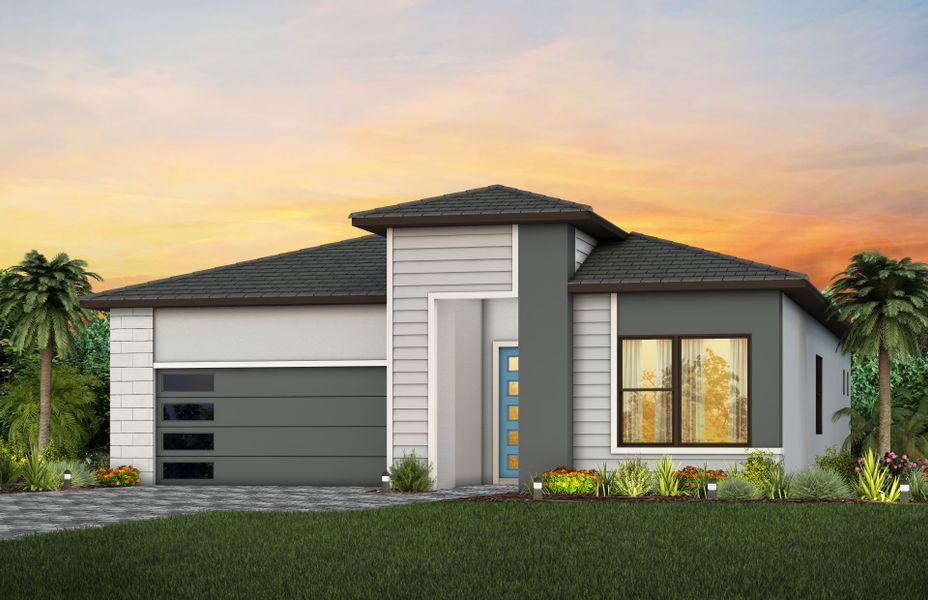 Representative exterior photo of a completed home built from the Prestige by DiVosta in Greyhawk Landing, Lake Worth, FL (Image 24).