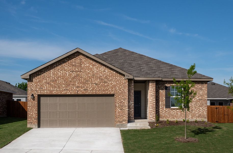 Front exterior of a new home in Noble Ridge, Howe, TX, highlighting curb appeal (Image 1). Front exterior of a new home in Noble Ridge, Howe, TX, highlighting curb appeal (Image 1).