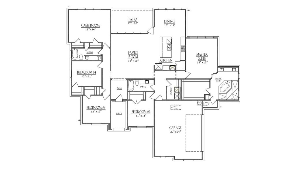 2D floor plan layout for the The Ryder by Doug Parr Custom Homes in Brooks Meadow, Weatherford, TX (Image 6). 2D floor plan layout for the The Ryder by Doug Parr Custom Homes in Brooks Meadow, Weatherford, TX (Image 6).