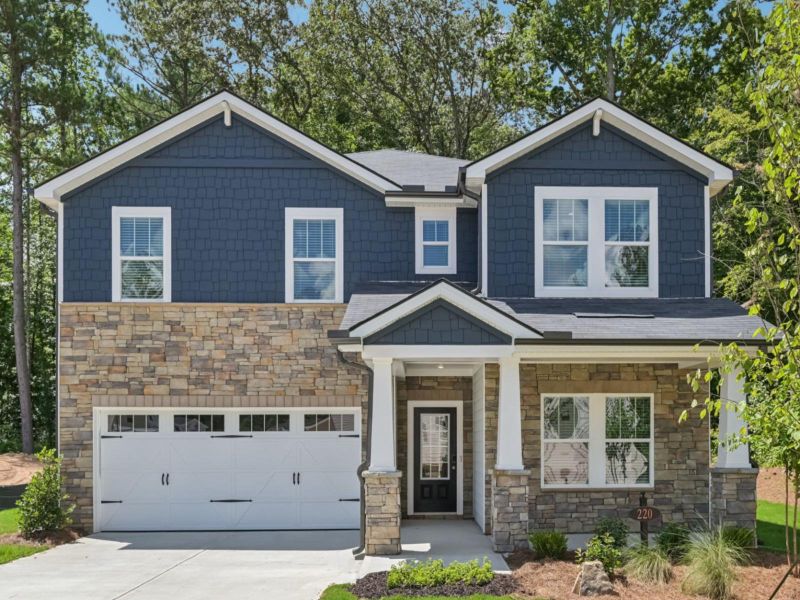 Representative exterior photo of a completed home built from the Taylorsville Basement by Meritage Homes in The Oaks at Dawson, Dawsonville, GA (Image 1).